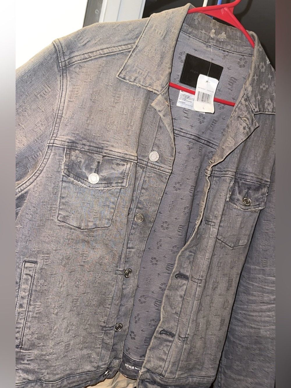 Men's Purple Brand Monogram Grey Denim Trucker Jacket - Size L